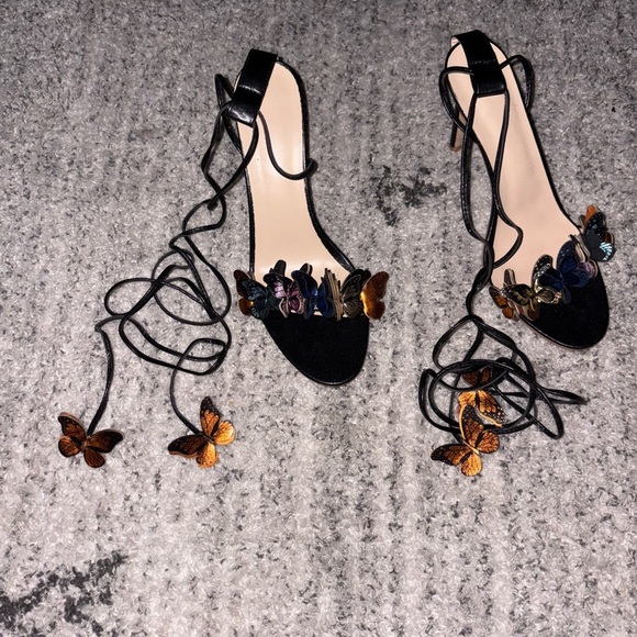 black womens high heels with chic subtle butterfly details NWOT strappy - Picture 1 of 10